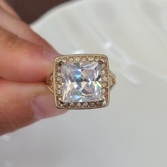Vintage Square Princess Cut CZ Crystal Sterling Silver Cocktail Statement Ring 6 - Picture 4 of 11